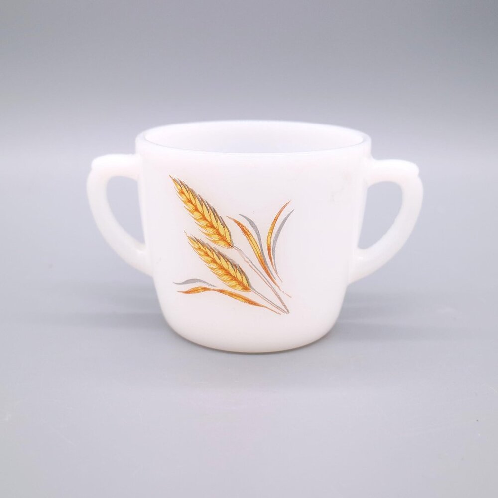Anchor Hocking Fire King Golden Wheat Milk Glass Double Handled Mug Sugar Bowl